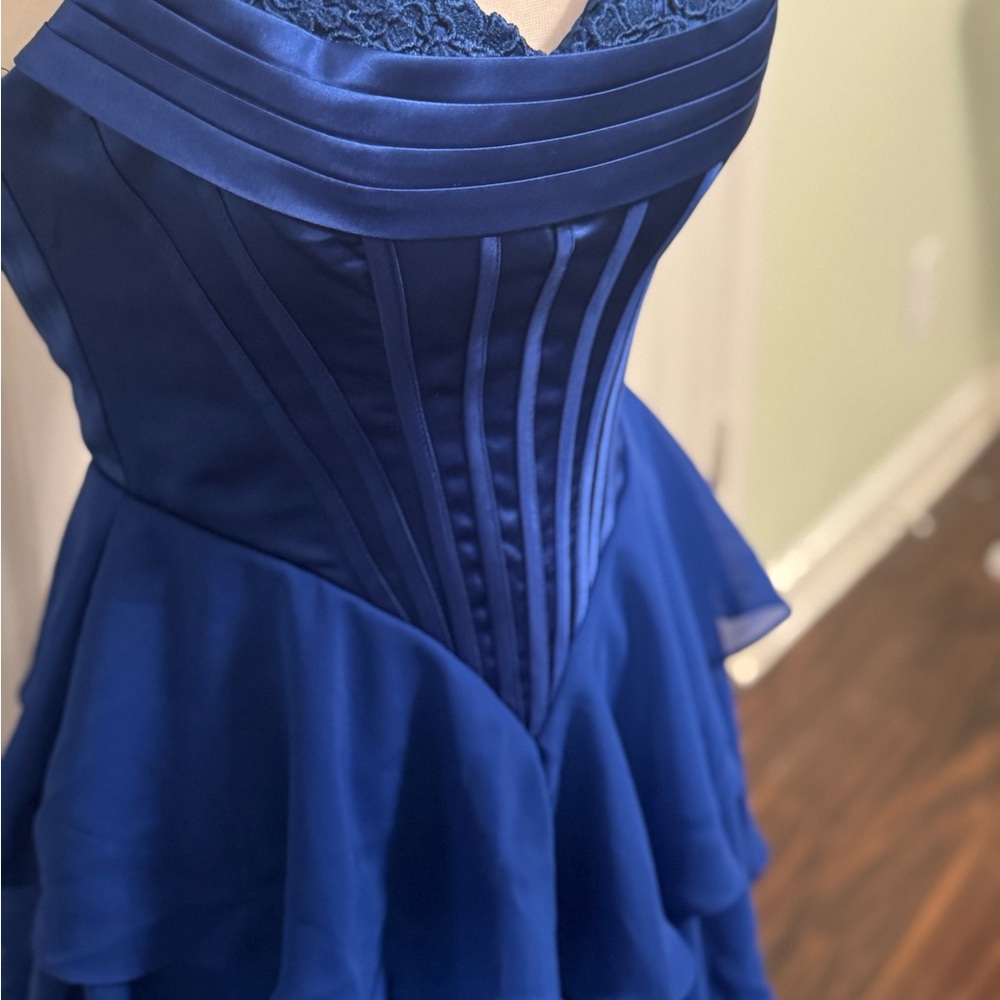 Elegant Royal Blue Strapless Dress - Picture 3 of 4